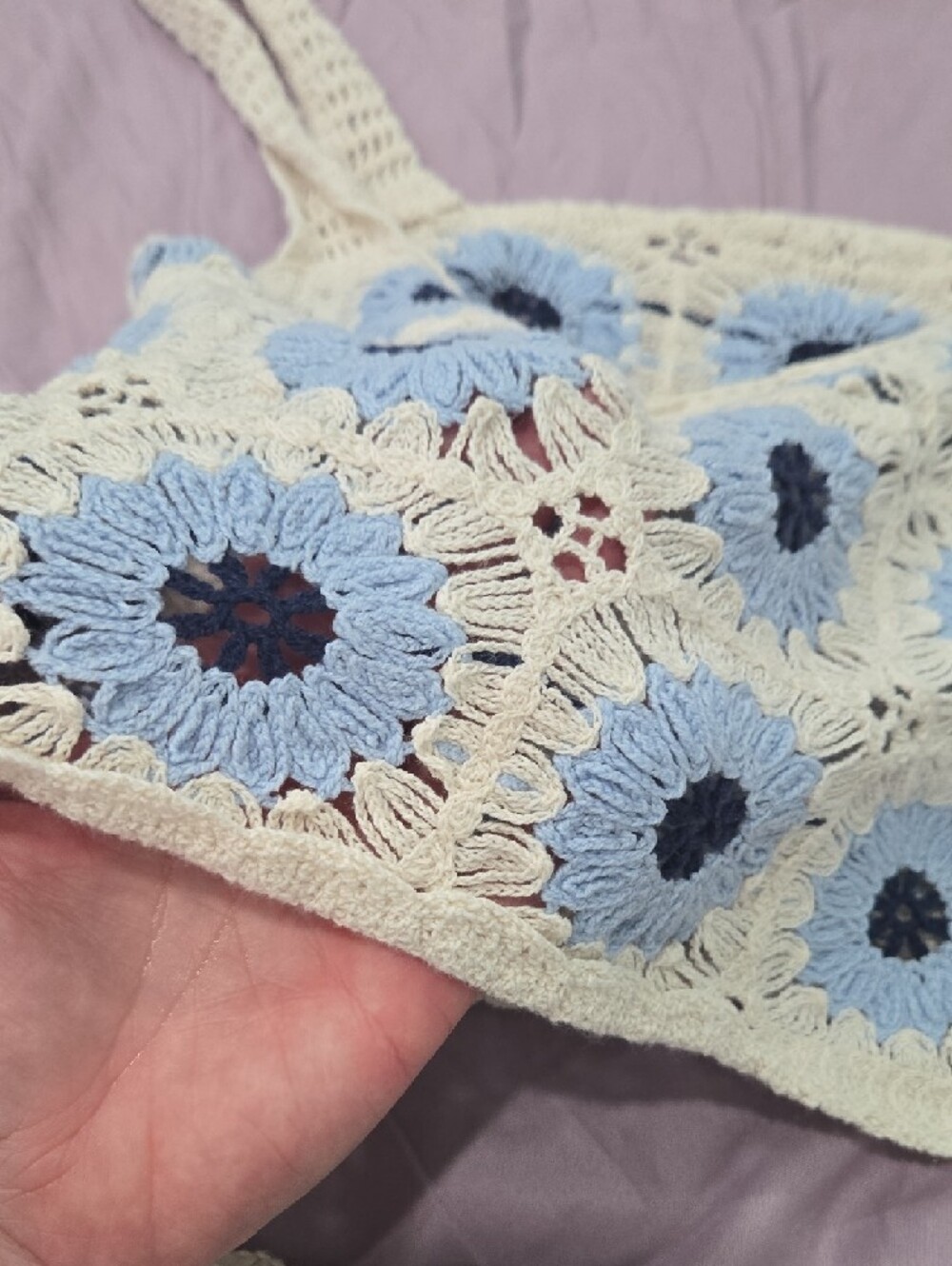 Blue/Cream Crochet crop top and skirt set - Picture 4 of 8